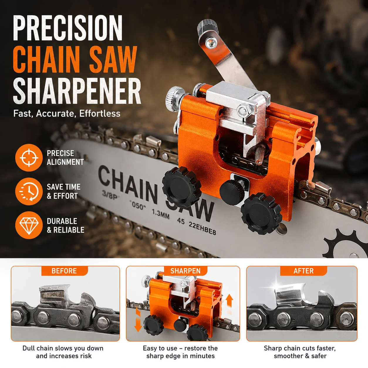 Portable Chainsaw Chain Sharpener Jig Hand Crank Saw Chain Grinding Tool Precision Alignment Blade Sharpening Accessory woodwork