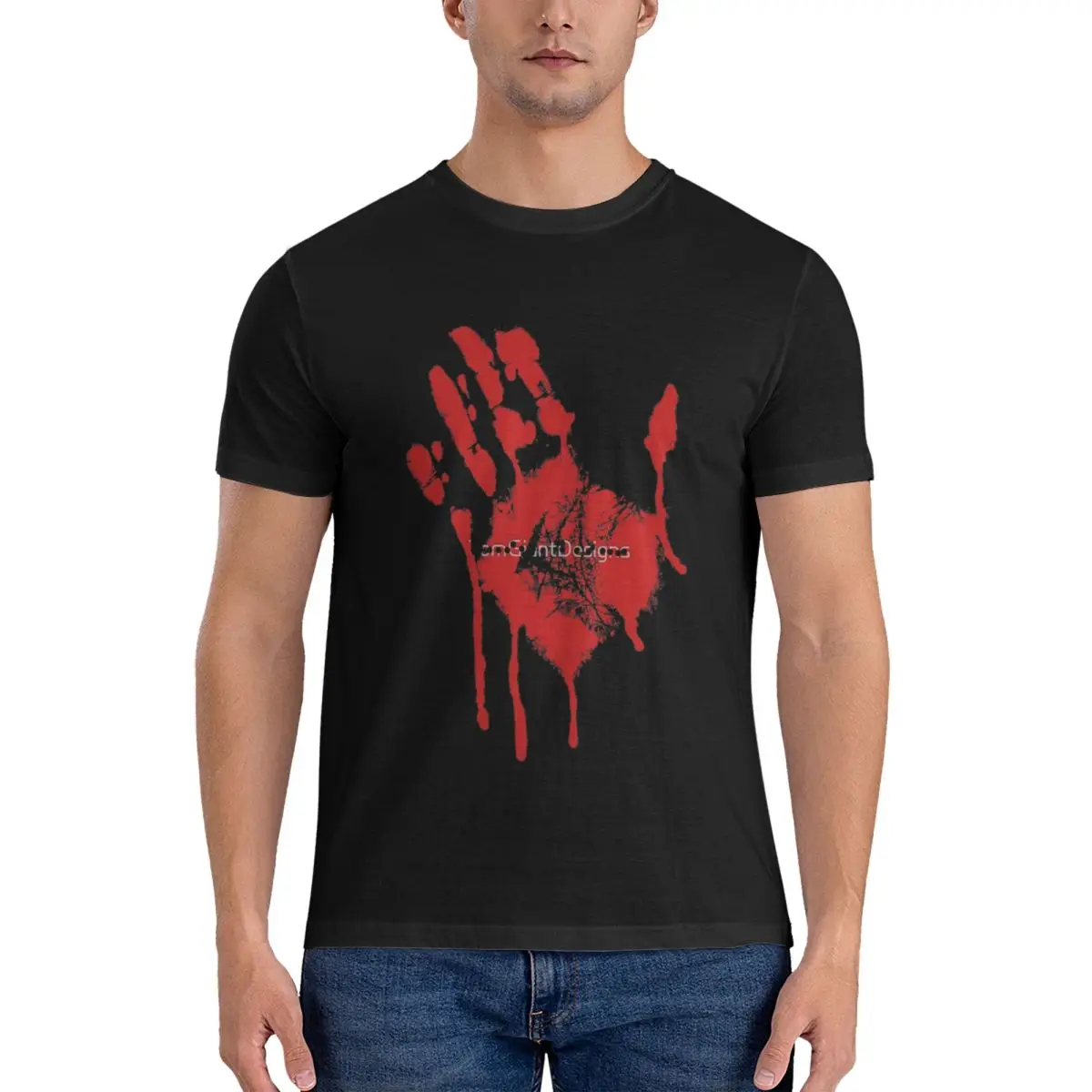 Halloween Bloody Hand T Shirt for Men Cotton for Male T-Shirts Round Collar Skull Pumpkin Tees Clothing Graphic official-website