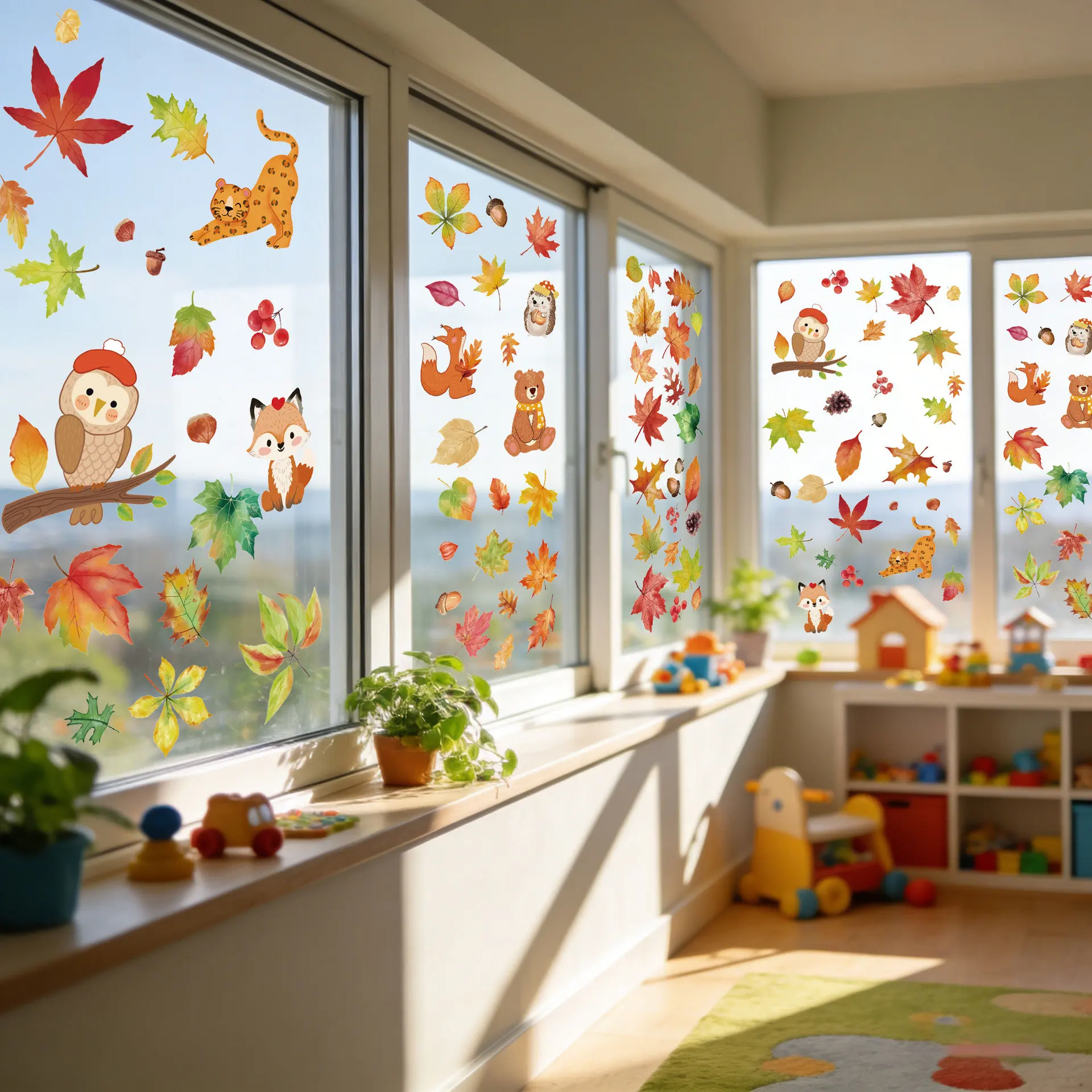 4 Pack Fall Maple Leaf Window Clings No Glue Static Glass Stickers Thanksgiving Decor Removable