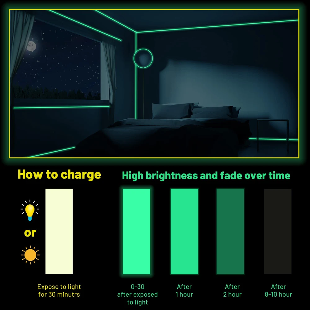 Nastro adesivo fluorescente impermeabile che si illumina al buio Nastro di avvertimento per la decorazione di forniture sceniche per scale