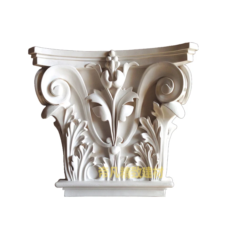 Polyurethane Flat Roman Columns Caps Pillars Capitals Wall Cornice Moulding European Style Decoration Elements Components