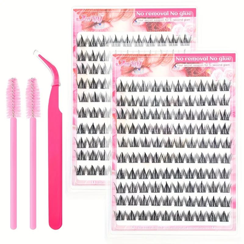 10列の大容量グルーフリーつけまつげ シングルクラスター Cカール ナチュラルセルフ接着つけまつげ