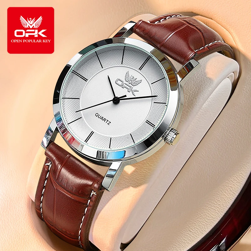 

OPK 6019 Classic Watch Men Women Breathable Leather Strap Daily Life Waterproof Simple Fashionable Quartz Watch For Women Men