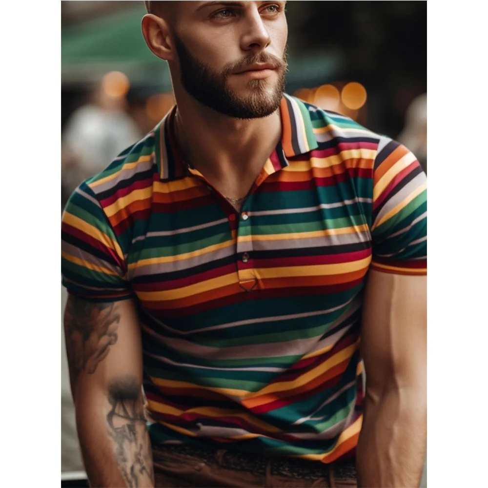 

Summer Retro Men's Polo Causal Men Short Sleeved Button Polo Shirt Fashion Colorful Grid 3d Print T-Shirt Men's Clothing Top