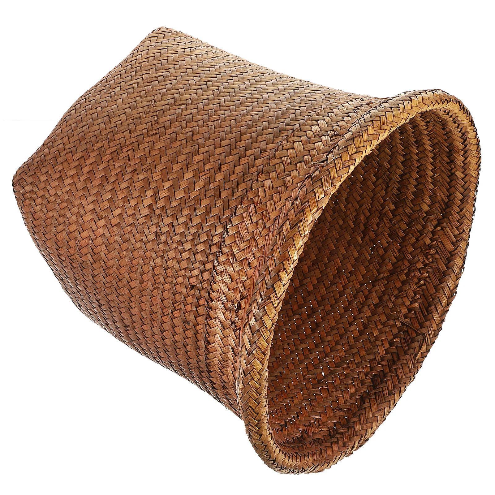

1pc Large Round Woven Waste Basket Natural Straw Design Smooth Edges No Cover For Home Office Bathroom Bedroom Desktop Trash