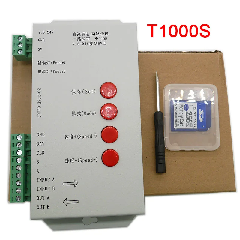 Wholesale T1000S Controller for WS2801 WS2811 WS2812B LPD6803 LED 2048 RGB Pixels strip light with 256 SD Card,DC 5V~24V 12V