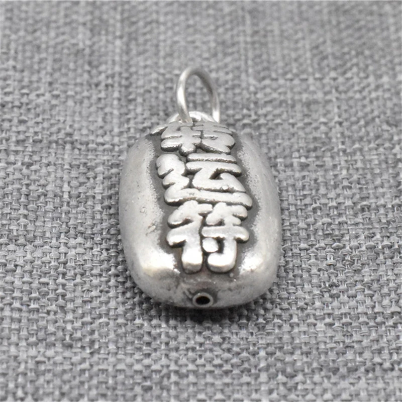 1 Piece Chinese Pray for Good Luck Character Charm in 925 Sterling Silver for Necklace and Bracelet Making
