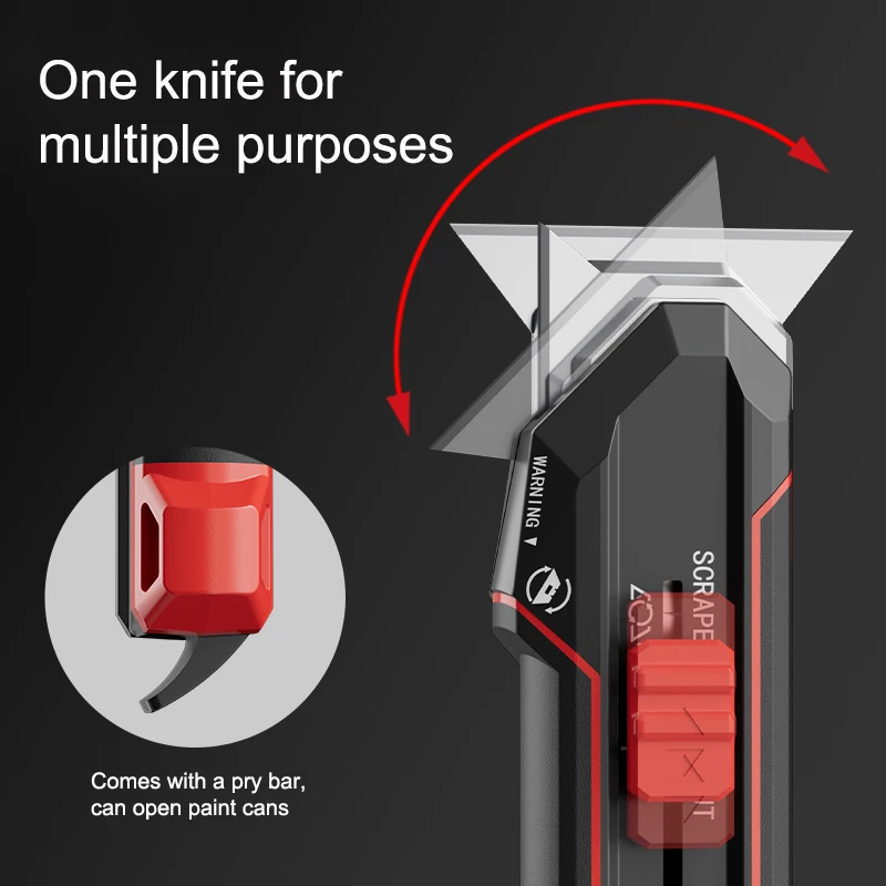 Pro Utility Knife Deformation Multifunctional Heavy Duty Alloy Retractable Box Cutter, Comfortable Handle Quick-Chang SK5 Blades