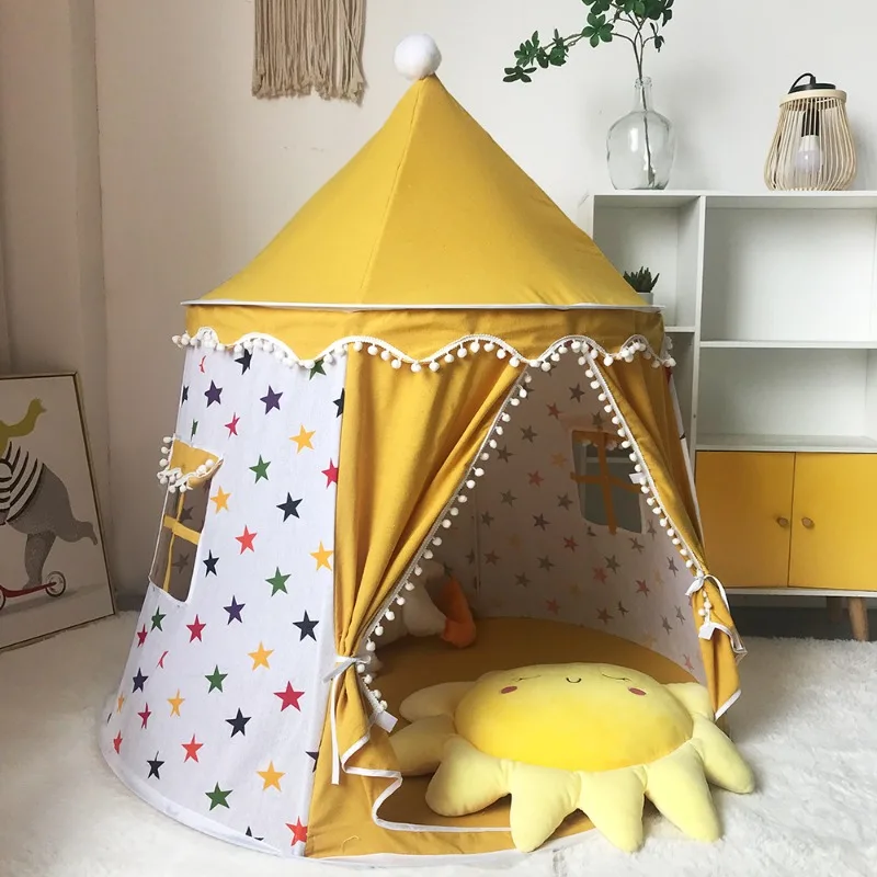 Large Space Children Tent Indoor Child Teepee Tent Breathable Linen Cotton Fabric Girls Tent House Safety Soft Child Game Houses