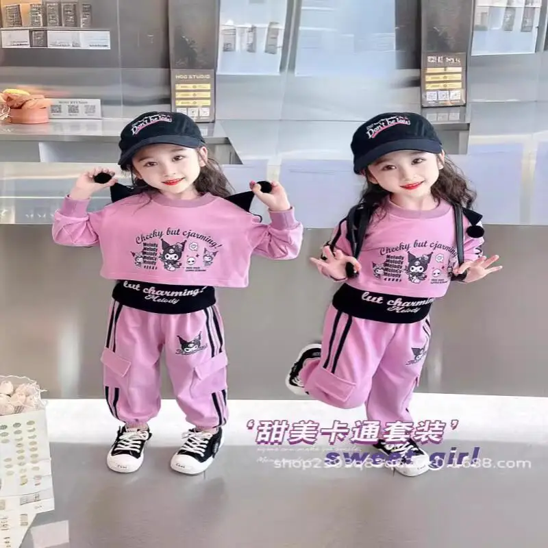 

Hot Sanrio Hello Kitty Coats Three Piece Set Girls Kawaii Y2K Anime Children's Clothing Baby Kulomi Spring Autumn Loungewear Set
