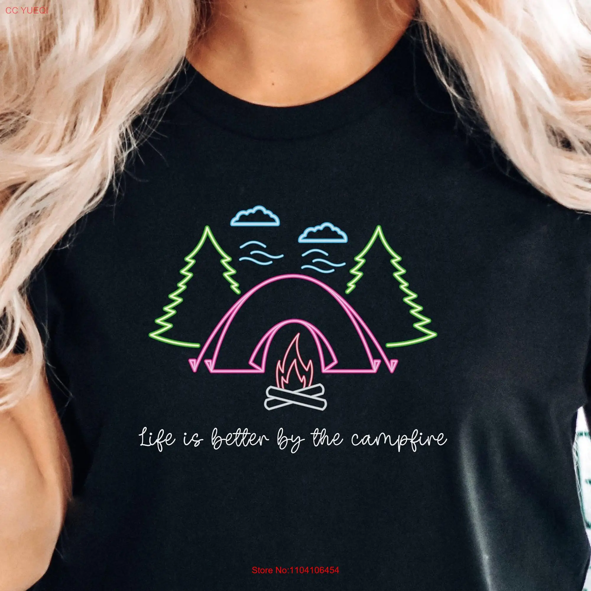 Camping T Shirt Life Is Better By The Campfire RV Travel Vacation Road Trip Tent long or short sleeves