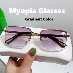 Gradient Finished Myopia Glasses New Trend Square Blue Light Blocking Eyewear Unisex Luxury Frame Near Sight Diopter Eyeglasses