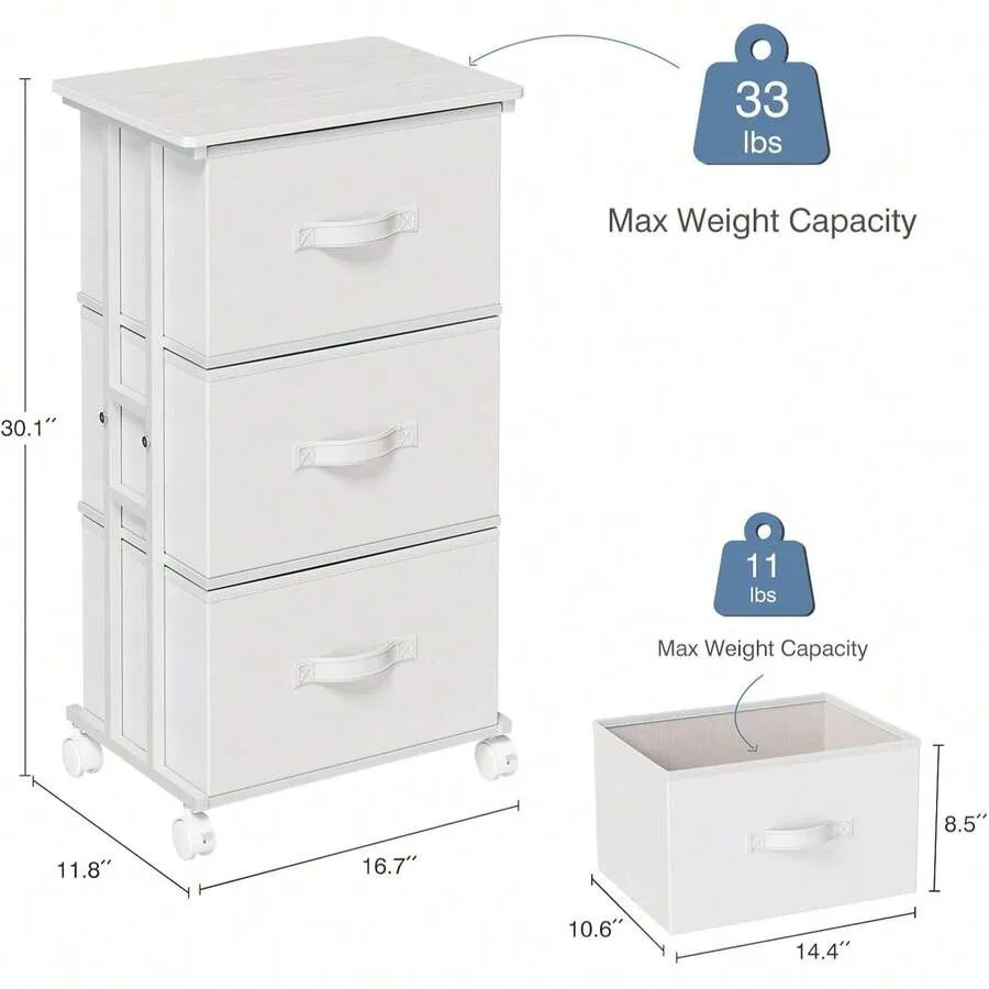 Sweetcrispy 3 Drawers Dresser For Bedroom With Wheels, Fabric Storage Cabinet Organizer With Removable Fabric Bins, Sturdy Stee