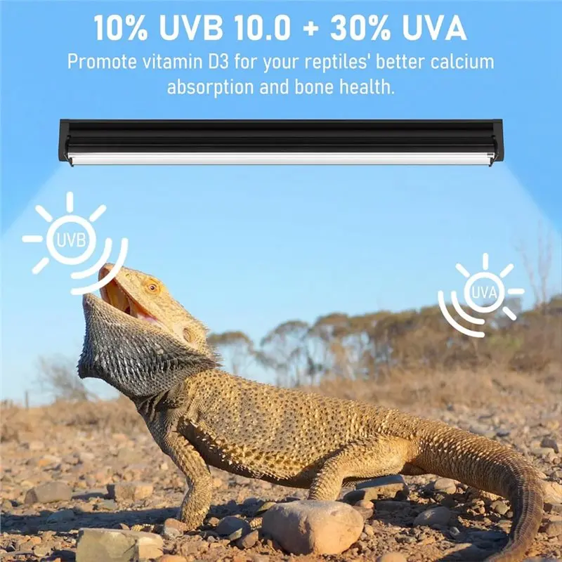 Bearded Dragon UVB Light Bulb T5 10.0,24W UVA UVB HO Reptiles Light Bar Bulbs 22 Inch for Bearded Dragon, 2 Pack