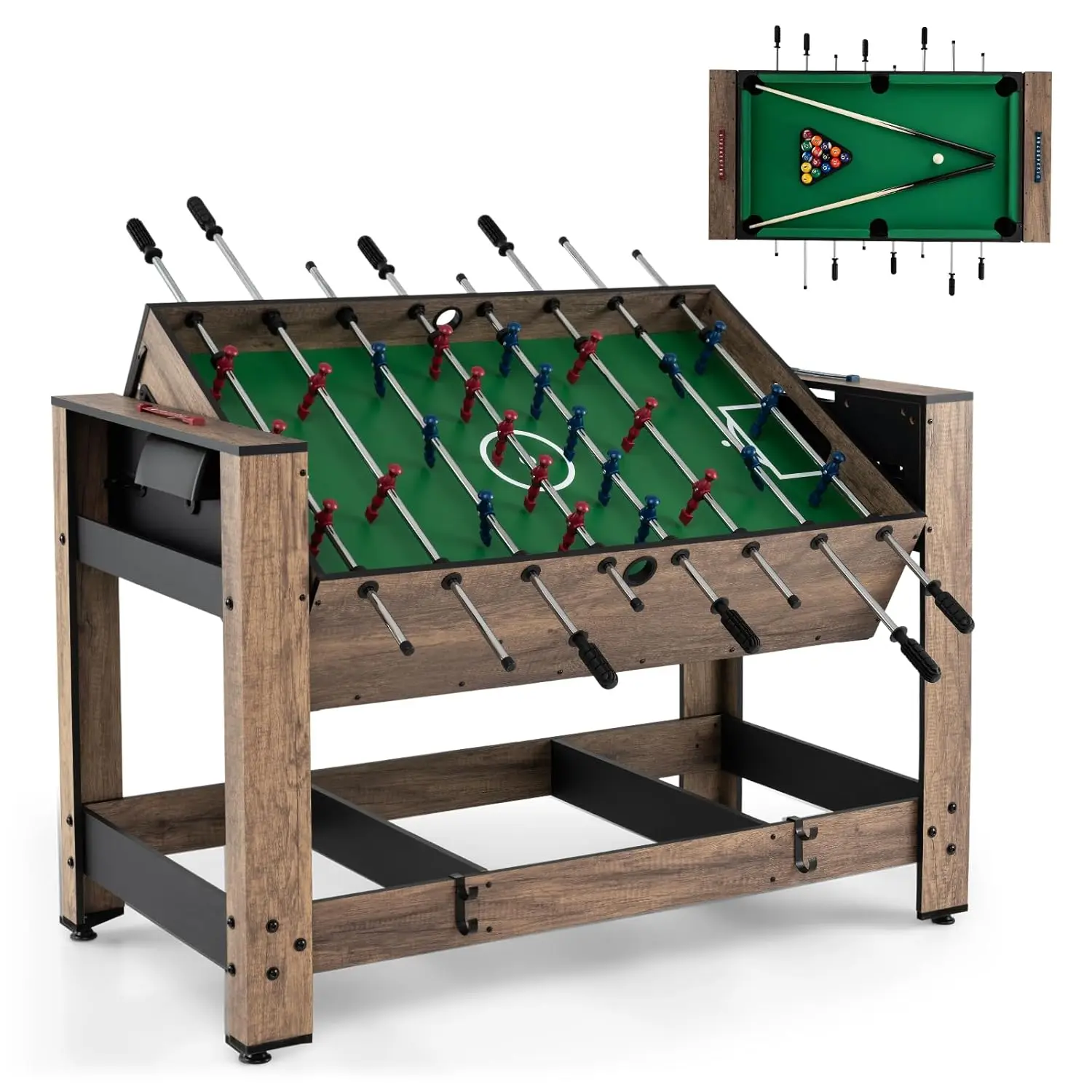 

Multi Game Table, 48 Inch Foosball & Billiards 2 in 1 Swivel Combo Game Table with 2 Balls, Space-Saving Design for, Customized