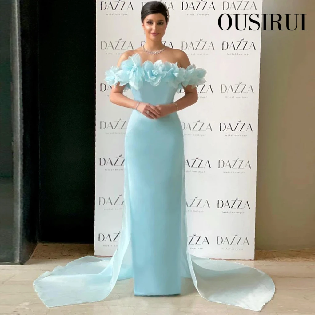 

OUSIRUI Elegant Arabic Sky Blue Evening Dress with Overskirt for Women Wedding Party Dubai Lilac Formal Prom Gowns فساتين سهرات