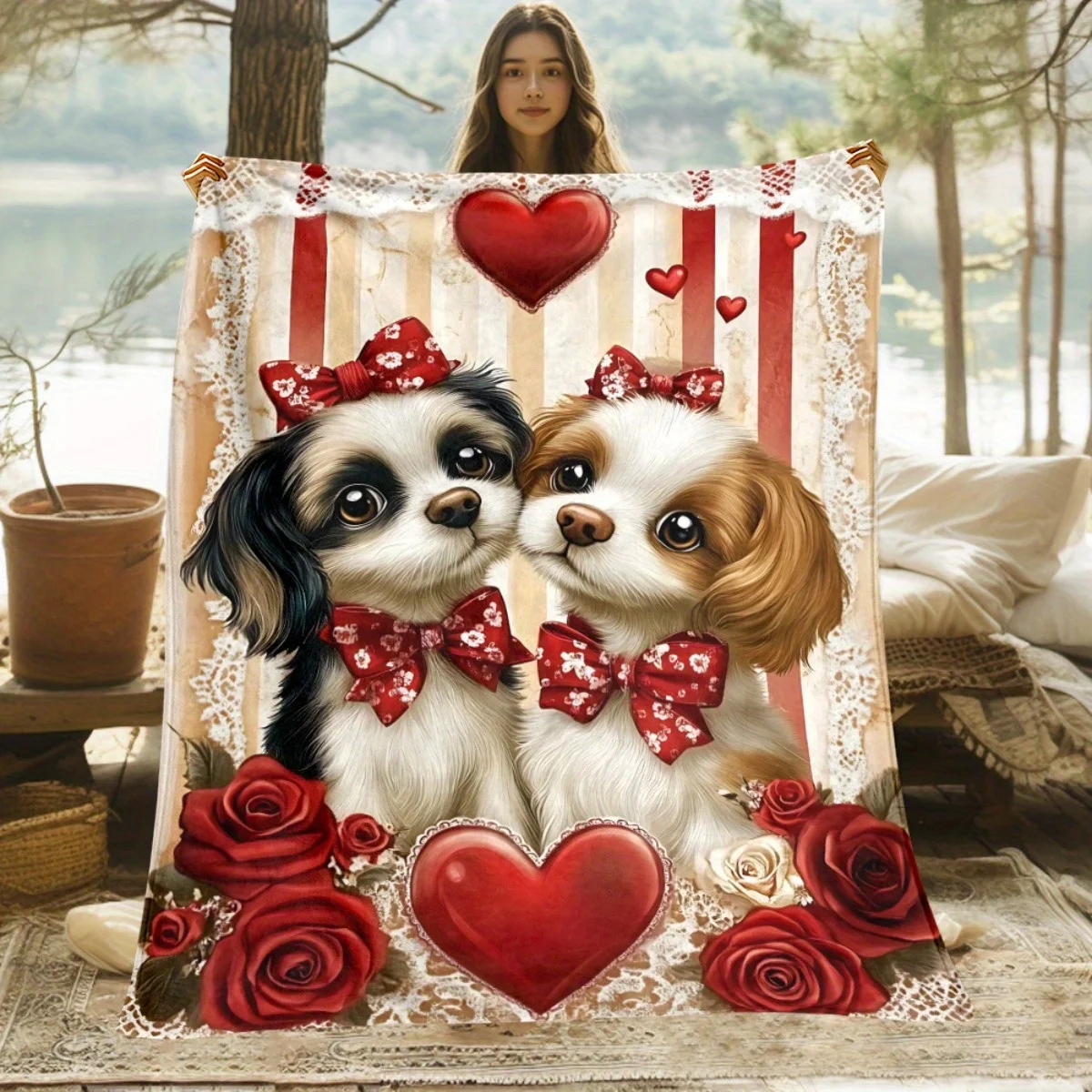 

Легкое и мягкое бархатное одеяло с красным бантом и рисунком сердца, подходящее для всех сезонов, кемпинга и офиса теплое одеяло.