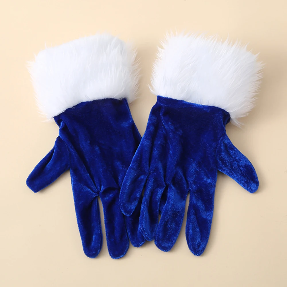 Christmas Gloves White Plush Short Full Finger Christmas Festive Accessories Mittens Christmas Party Costume Accessories