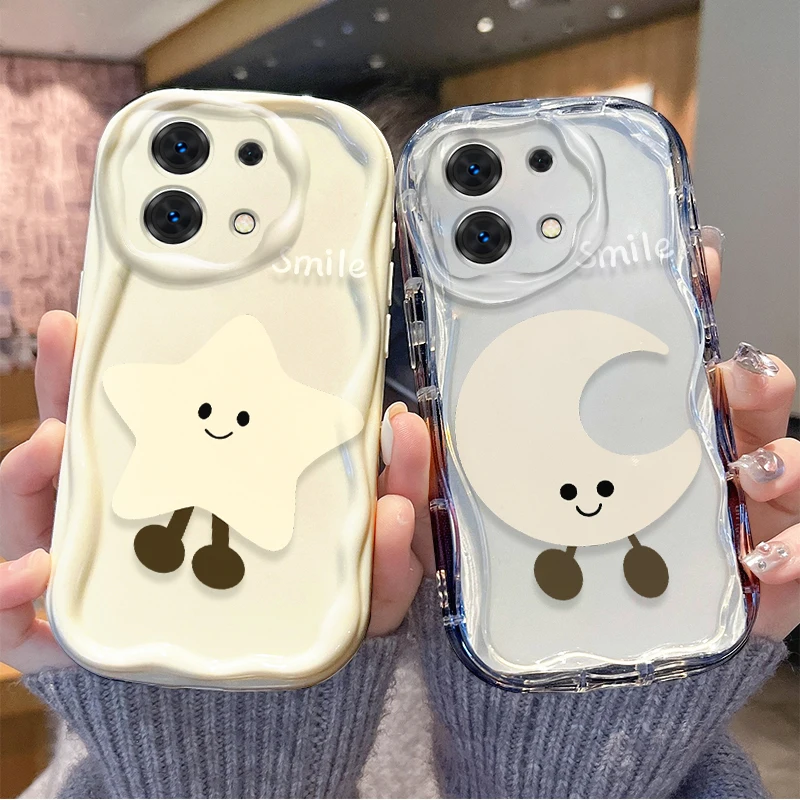 New Cute Star Moon Cartoon Wave Phone Case for Redmi Note 13 12 11 ProPlus 10 9 Pro 14C 13C 12C 11S 10A K70 TPU Shockproof Cover