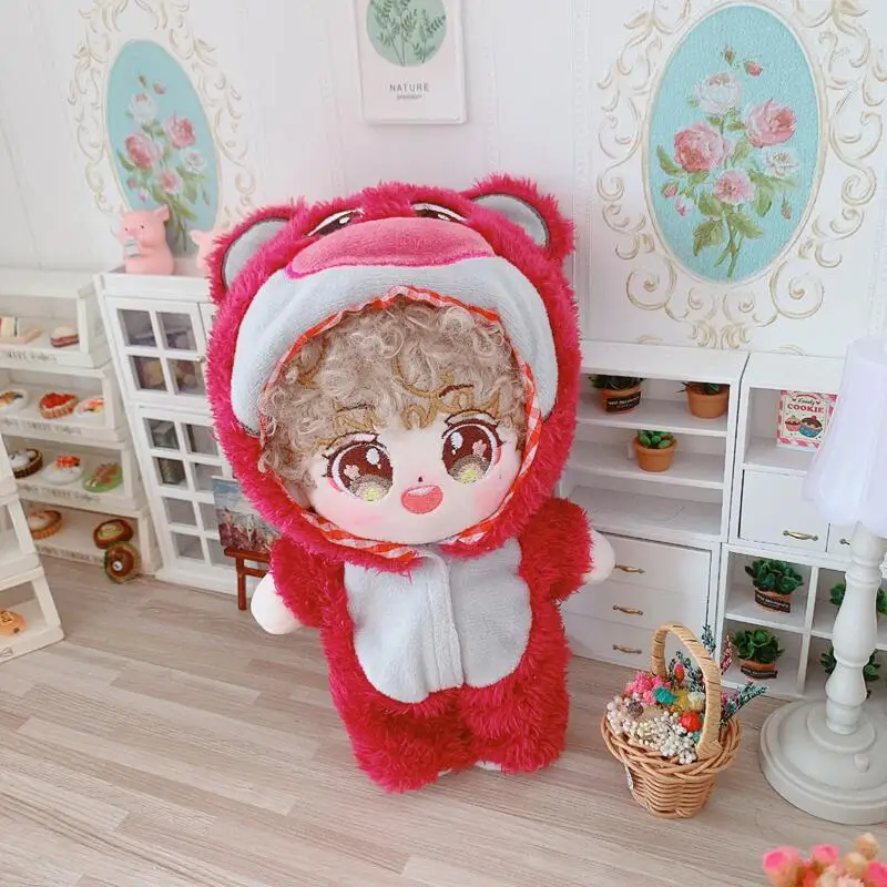 

20cm Kawaii Fluffy Red Bear Coat Doll Clothes Cartoon Plush Doll Cute Soft Stuffed Idol Doll for Kids Fans Girls Birthday Gifts