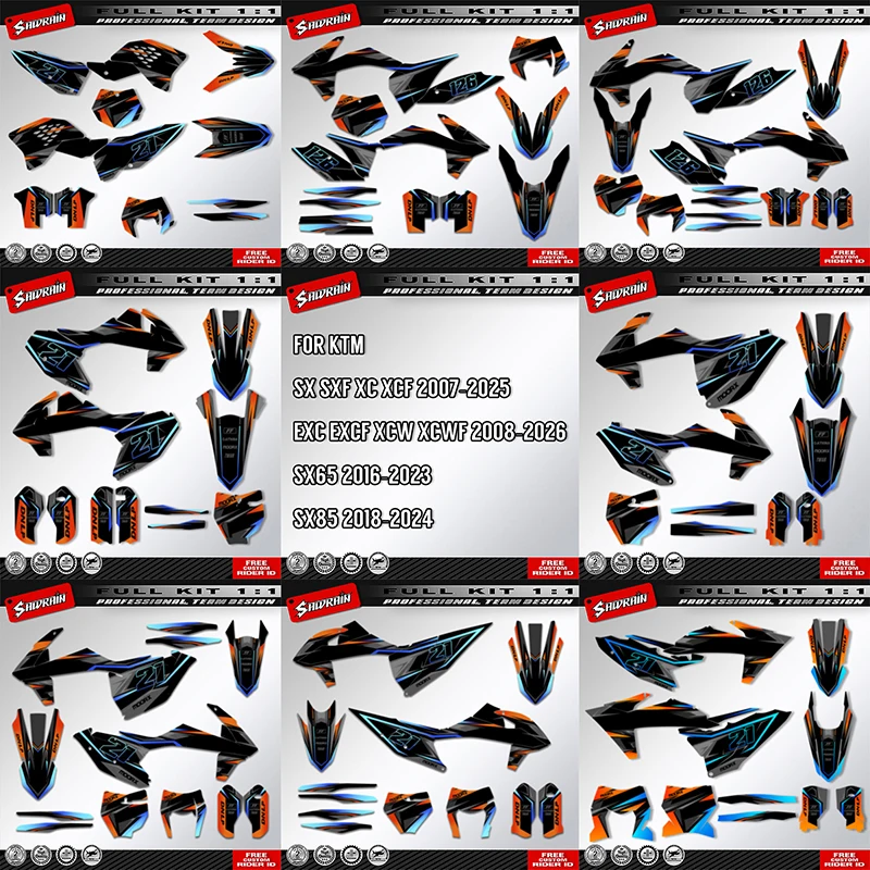 

Наборы наклеек с графикой мотоцикла Sawrain для SX SXF 20072025 EXC XCW 2008-2026 SX65 16-23 SX85 18-24 KTM