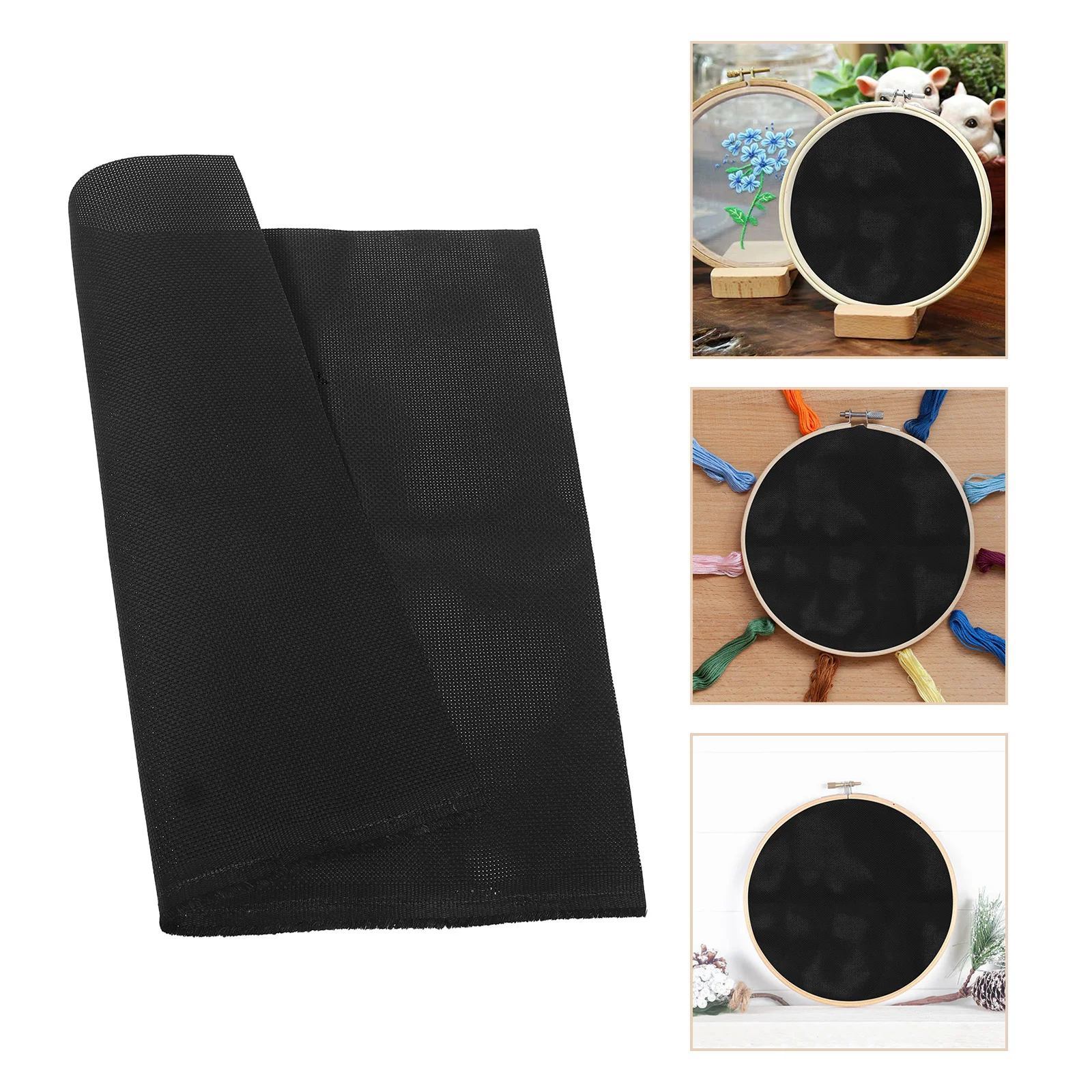 

50x50cm Black Cross Stitch Fabric Cotton Cloth for Wall Hanging Craft Projects Smooth Texture Easy Handling