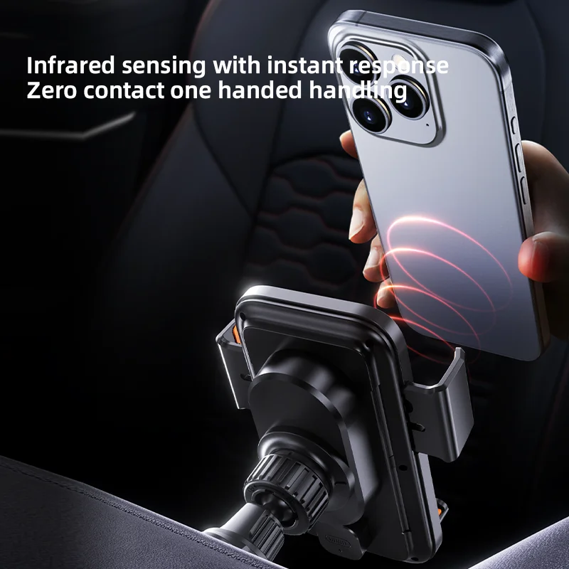 Car Phone Charger Phone Holder 15W Wireless & Wired Charger Auto Sensing One-Touch Release and Rotation.