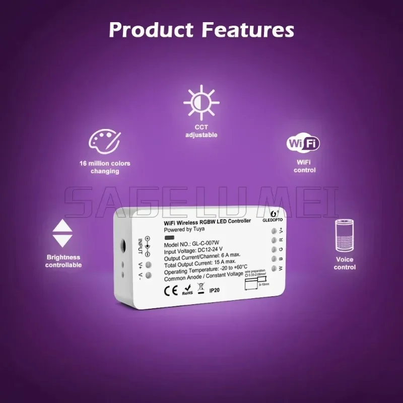 Gledopto Yandex Alice WiFi LED تحكم GL-C-001W/006W RGBCCT DC12-24V Tuya Smart Life دافئ بارد أبيض عكس الضوء قطاع ضوء #5