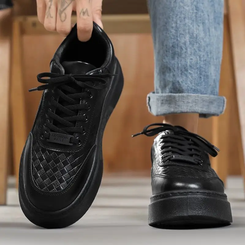 2026 Spring New Waterproof Men Sneakers Thick Sole Trendy Casual Business Office White Skateboard Shoes view 5