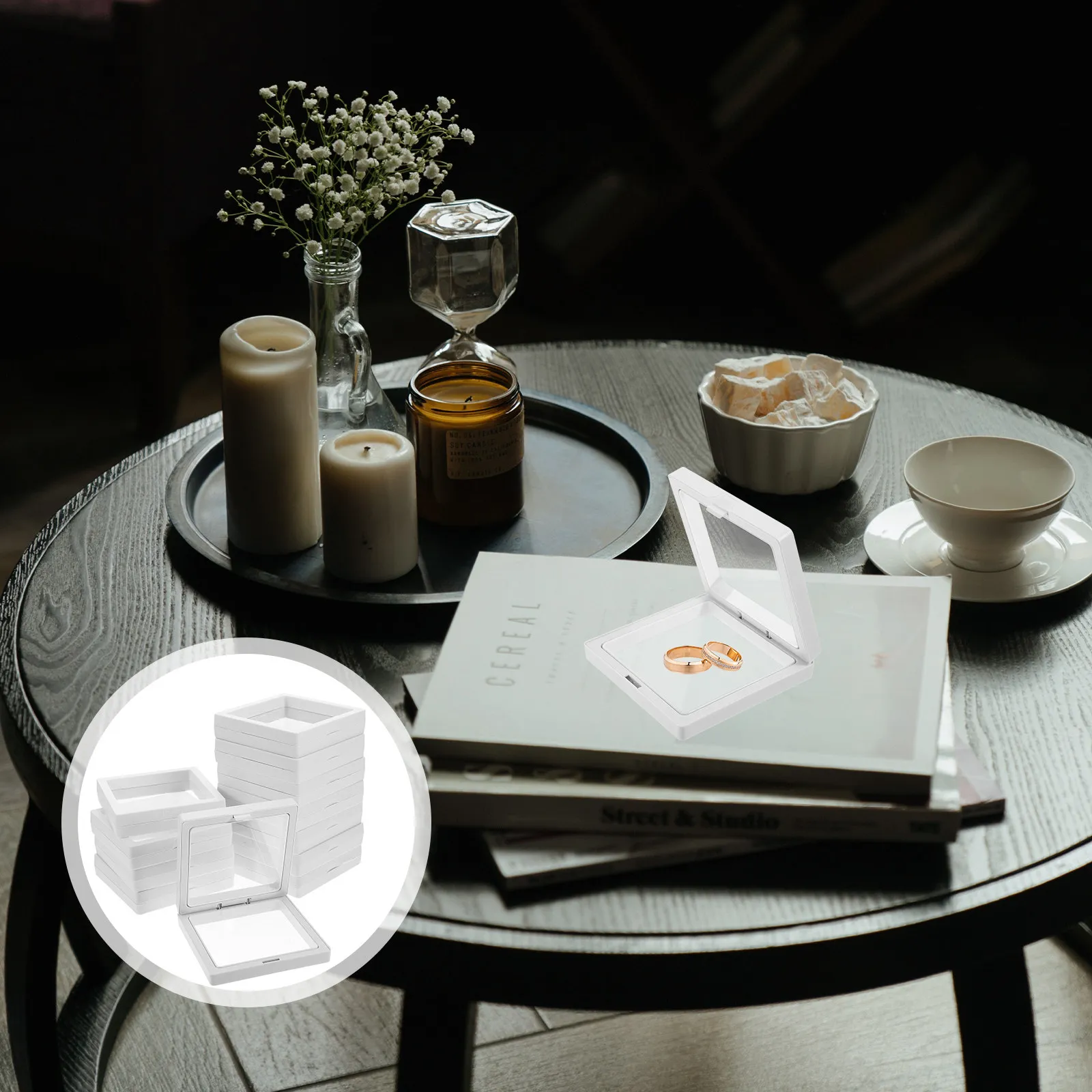 

12Sets 3D Frame Box Transparent Waterproof Container for Medal Gemstone Specimen Desktop Decoration Use