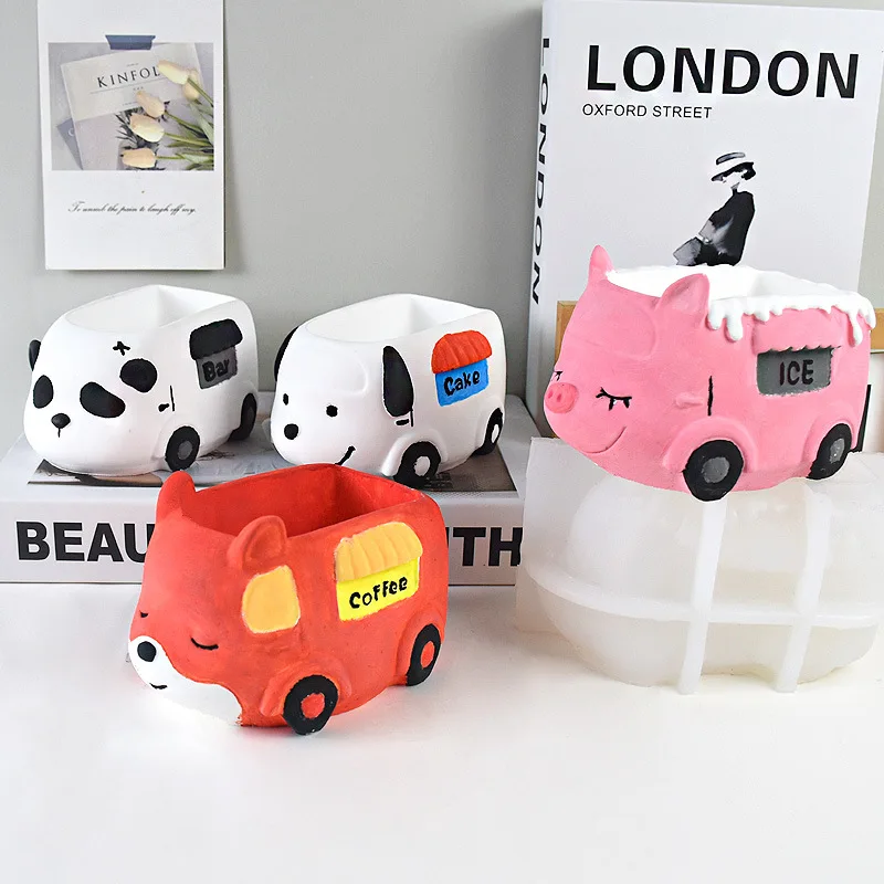 قالب سيليكون للسيارة على شكل حيوان للزراعة النضرة، وعاء أسمنتي الجص، ديكور الحديقة بنفسك #3