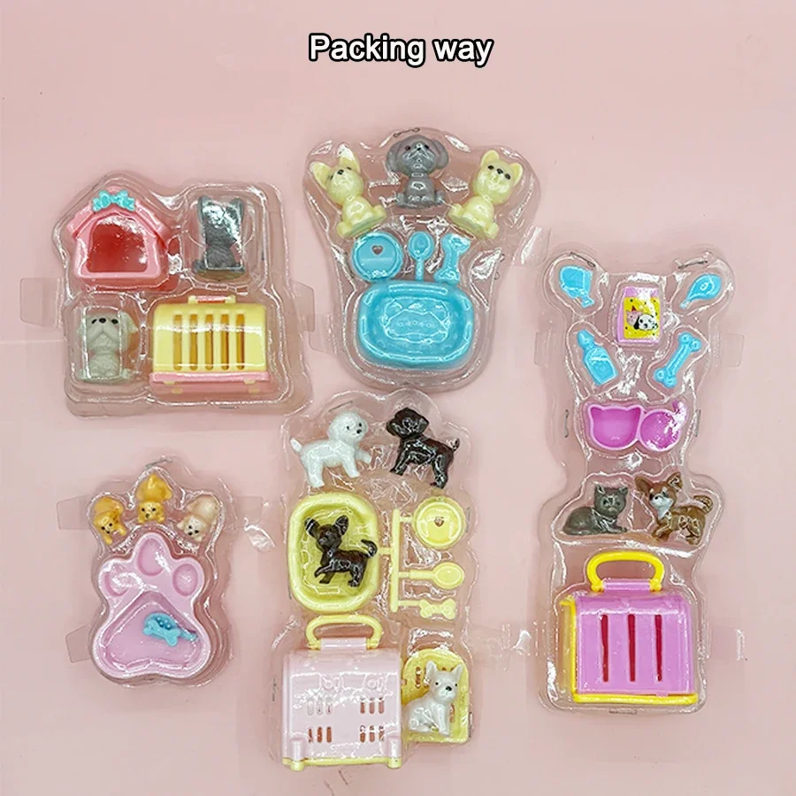 Dollhouse Item Kawaii Mini Dog Doll Accessories Puppy Cat Set Plastic Mini Items for Funny Educational Dollhouse