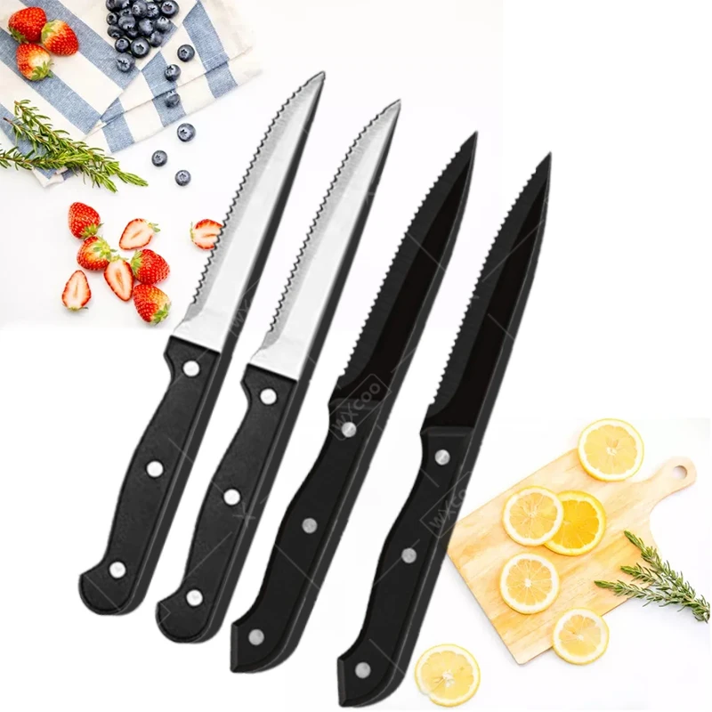 

WXCOO Stainless Steel Chef Steak Knife Serrated Beef Cuter Knives Western Steak Dinner Knife Beef Lamb Meat Cleaver Kitchen Tool