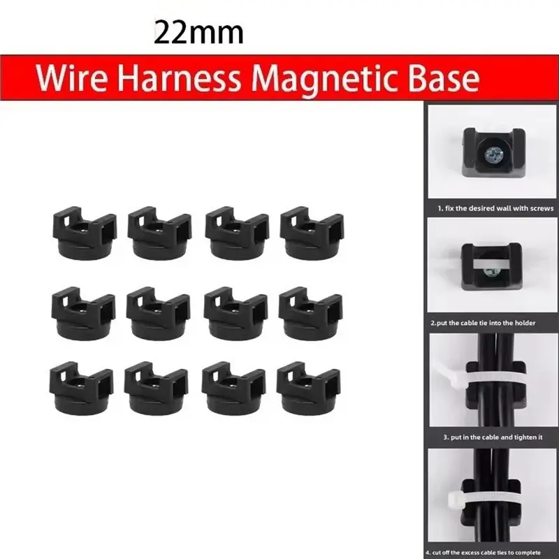 Fine Workmanship Multipurpose Magnetic Cable Holder With Cable Ties 22Mm Fixed Cable Tie Holder Saddle Shape 10Pcs Magnetic Base