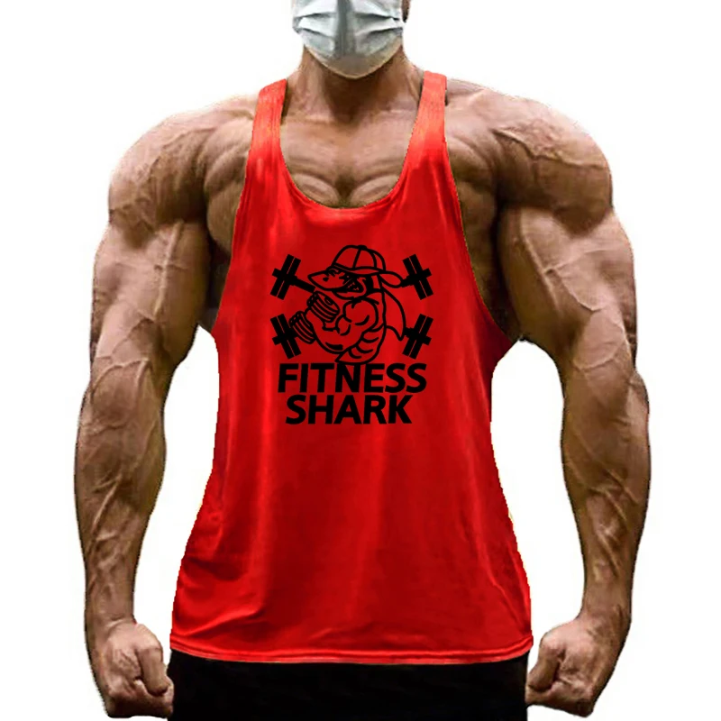 FITNESS SHARK Brand Mens Y Back Gym Clothing Summer Cotton Bodybuilding Stringer Tank Tops Workout Sleeveless Singlets Vest view 2