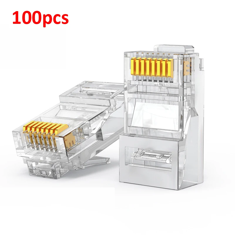 100pcs/lot RJ45 Ethernet Cables Module Plug Network Connector For UTP Cat5 Cat5e Rj45 Connector Network Cable Crystal Heads 8P8C