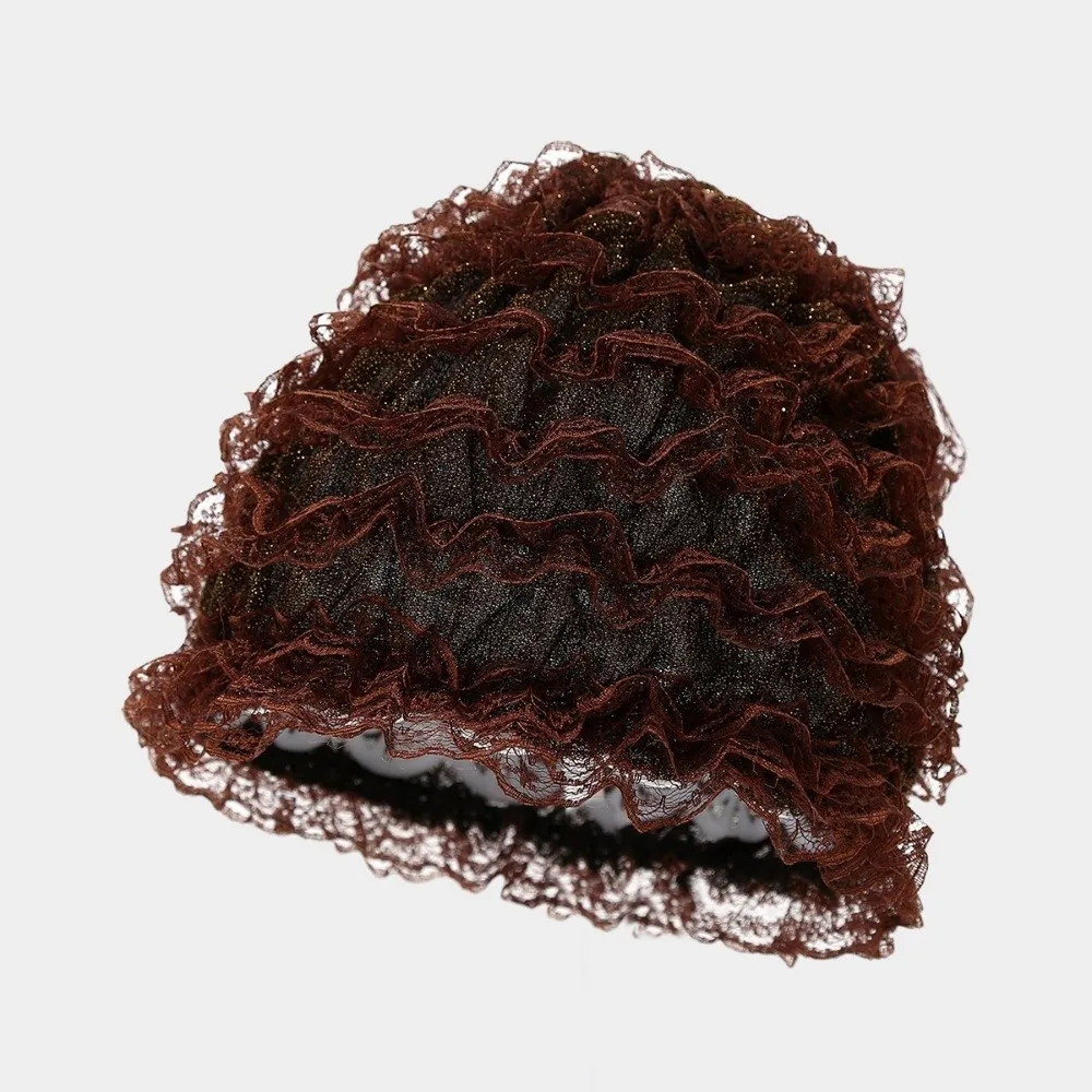 Soft Beauty Lace Curling Hat Breathable Dome Elderly Beauty Cap Polyester Solid Color Elastic Curly Hair Hat All-match