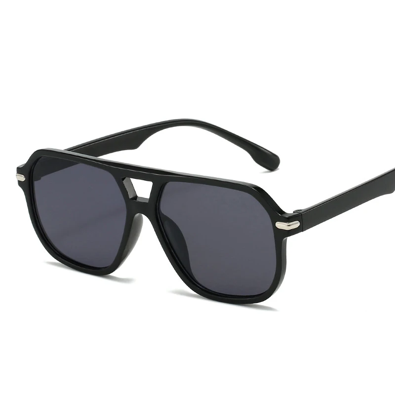 Rétro grand cadre femmes lunettes de soleil carrées Double faisceaux noir circulaire Cool hommes lunettes de soleil une pièce concepteur pilote lunettes de soleil