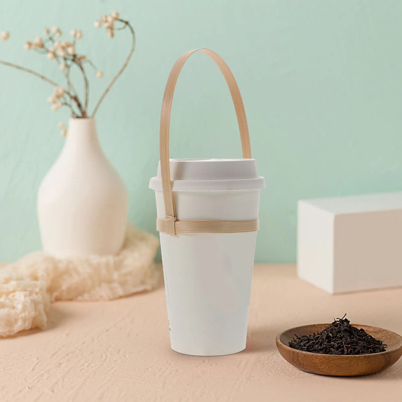 

10pcs Bamboo Coffee Cup Holder Durable Takeout Drink Carrier Suitable for Water Cups Portable Travel Leakproof