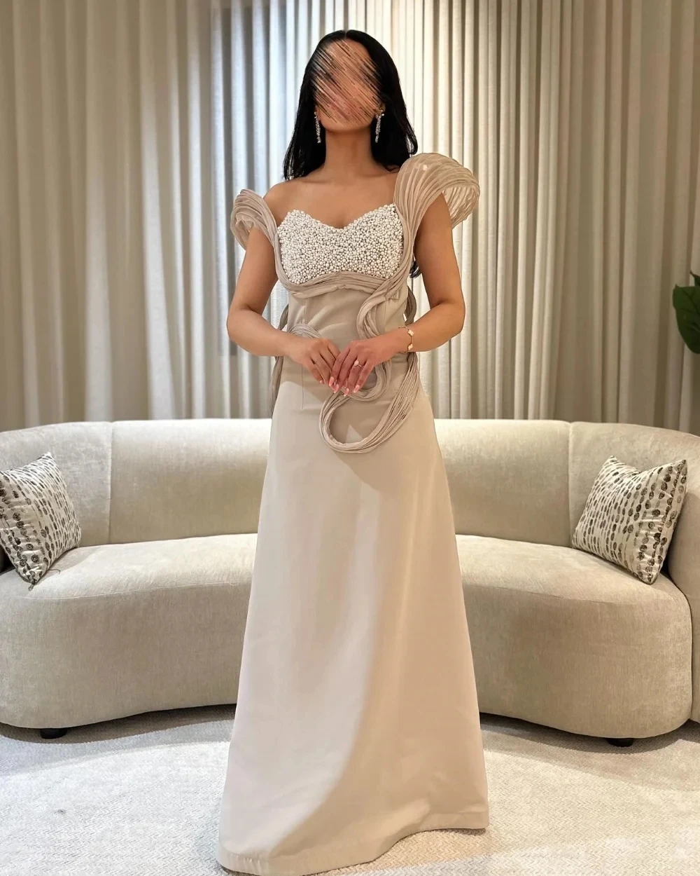 

Formal Women Pearls Long Bespoke Occasion Gown Evening Dresses Prom Pastrol Unisex Jersey Retro Dubai Saudi Arabic Customized