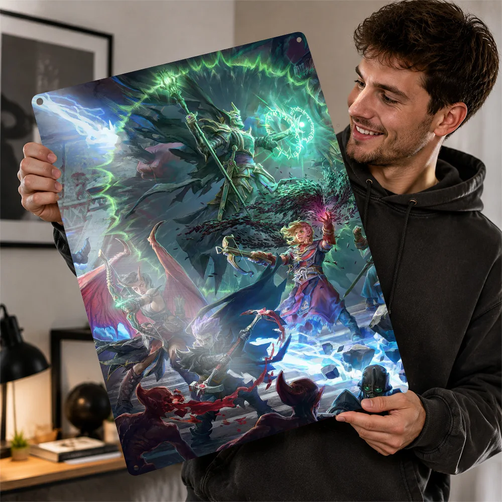Warriors In Magical Battle Aluminum Poster Fantasy Wall Art For Entertainment Room Customized Metal Sign Video Game Fan Gift