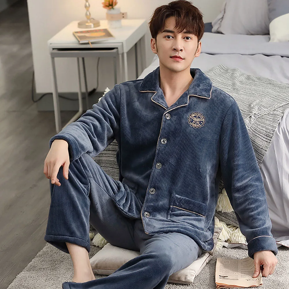 

M-3XL Antistatic Luxury Men's Winter Pajamas Set Thicken Flannel Warm Sleepwear Comfortable Pijama for Men Soft Pyjama Homme