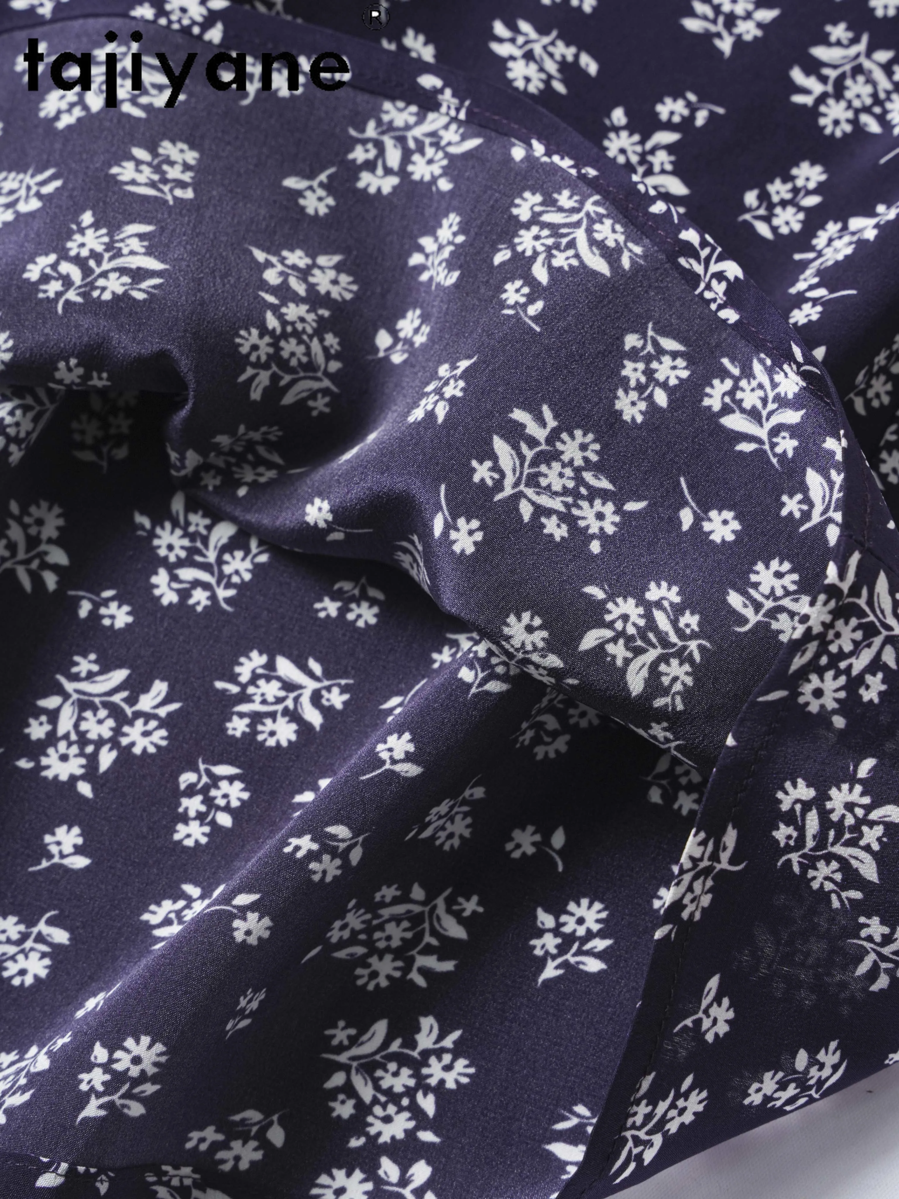 Tajiyane 100% soie de mûrier été nouveau minceur bleu Floral sur le genou soie col rond sans manches femmes robe Ж Dönali Одеж Б