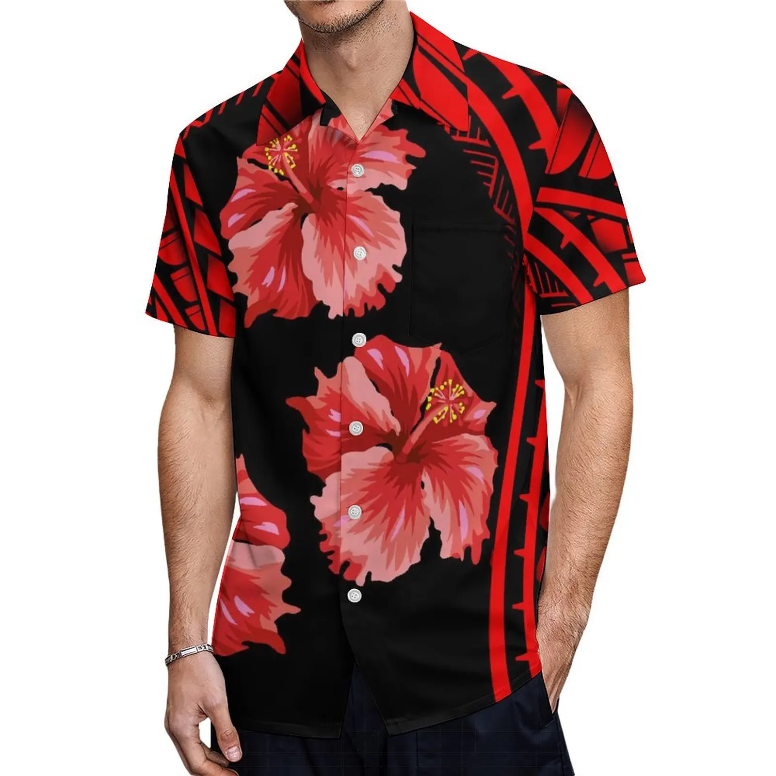 

wertewurflynesian Hawaiian Pacific Island Ethnic Style Fashionable Beach Aloha Top Shirt
