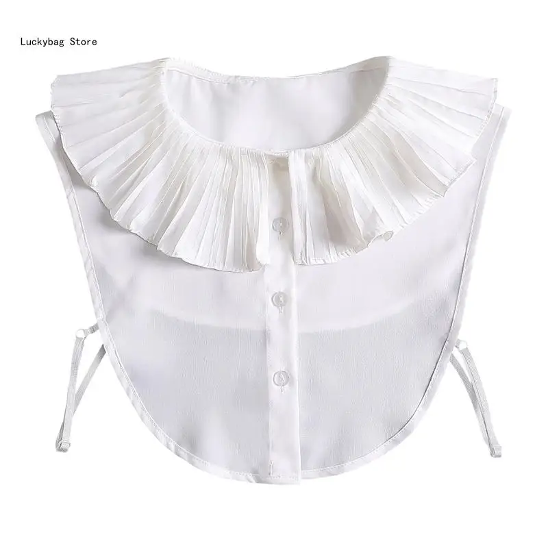

Women Sweet for Doll False Collar Detachable Dickey Blouse Lotus Pleated Ruffled Shawl White Lapel Half Shirt Crop Top