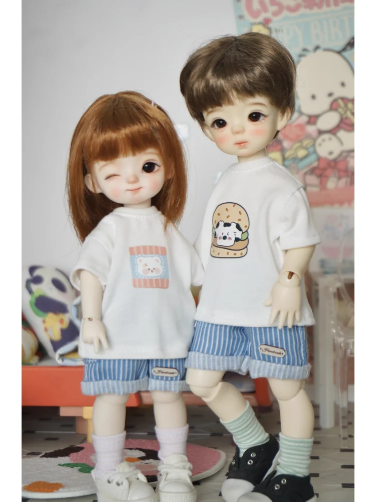 BJD 人形服ブルーピンク T シャツベストショーツ靴下セット 1/6 小型 1/6 人形アクセサリードレスアップギフト DIY 服 (人形なし)