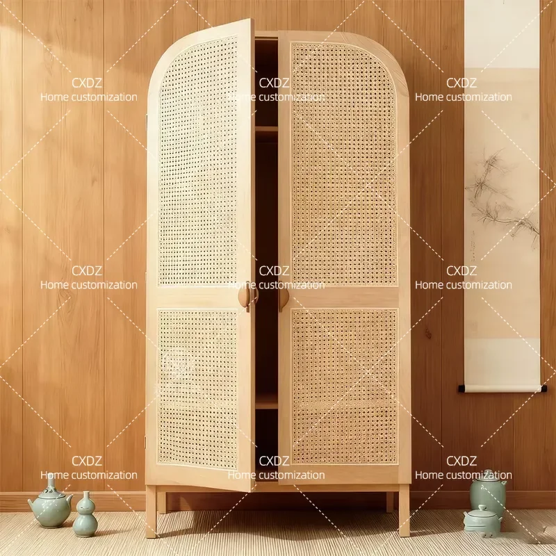 Nordic Style Log Color Wardrobe with Drawers Simple Home Improvement Locker Cabinet Medieval Design Customizable Storage