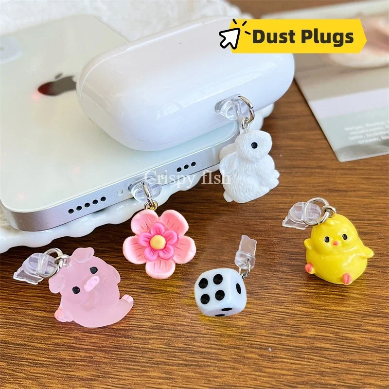 Cartoon Cute Small Toys Pattern Soft Case For iphone 16 7 8 XR 11 12 13 14 15 Pro max Portable Usb Charging Port Plug Dust Cover