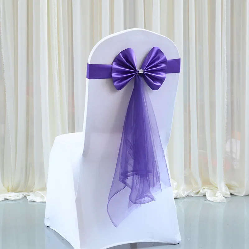 10/50pcs Stretch Spandex Chair Bow Knot Bands With Organza Ribbon Tie   Party Banquet Elastic Wedding Chair Sash Bows