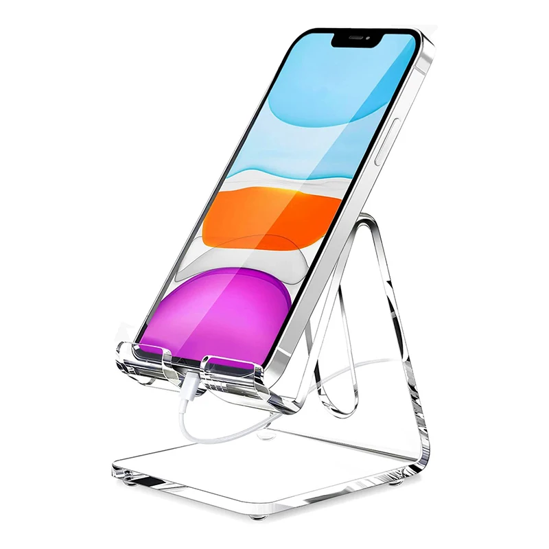 Suporte de acrílico transparente para celular, suporte de mesa para smartphone, carregador universal, suporte para telefone